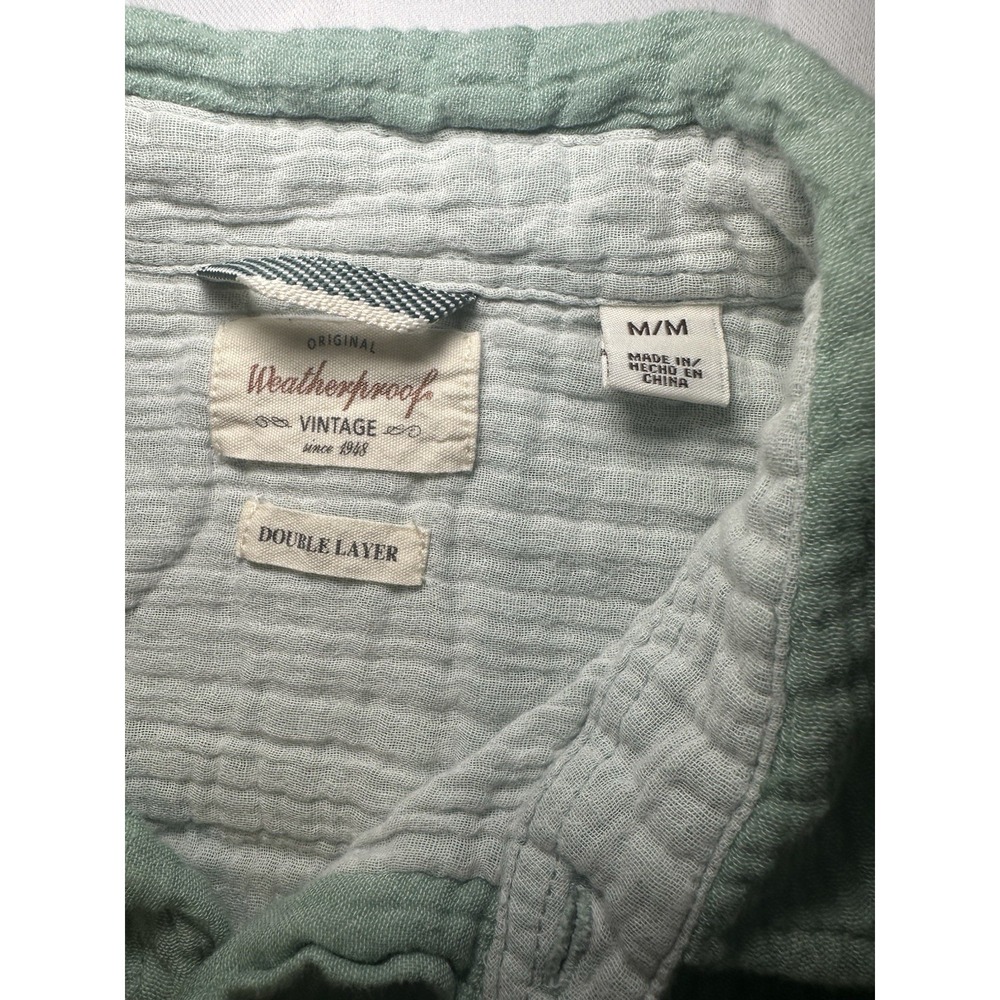 Weatherproof Vintage Mens Medium Green Double Layer Cotton Gauze Button Shirt - Picture 4 of 7